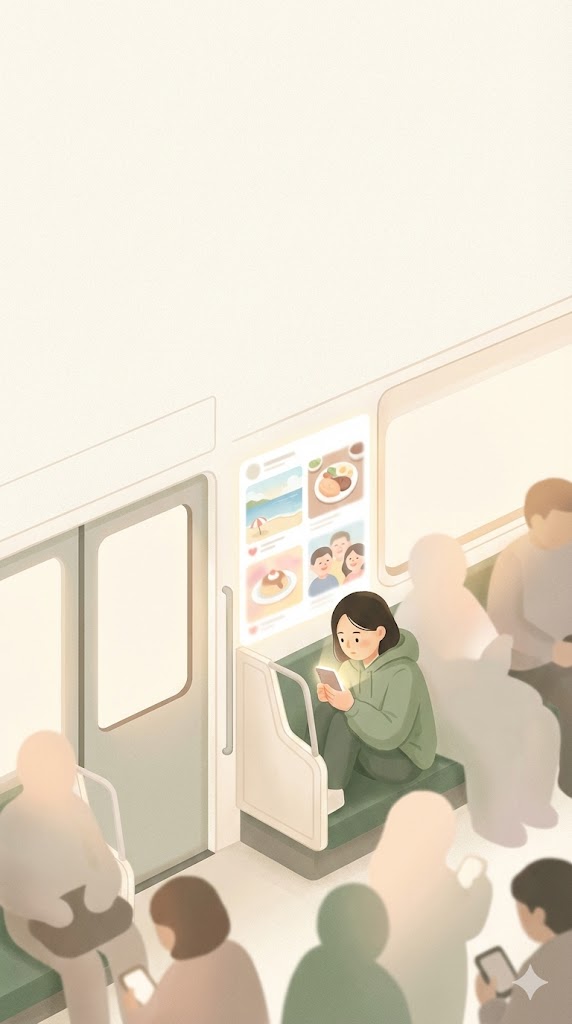 Melou self-awareness — scrolling on a commute and feeling hollow