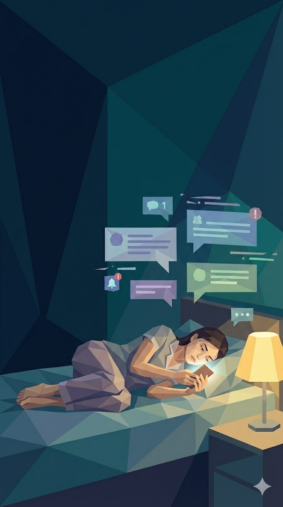 Melou 眠る前のシーン — スマホを見ながら感じる疲れ